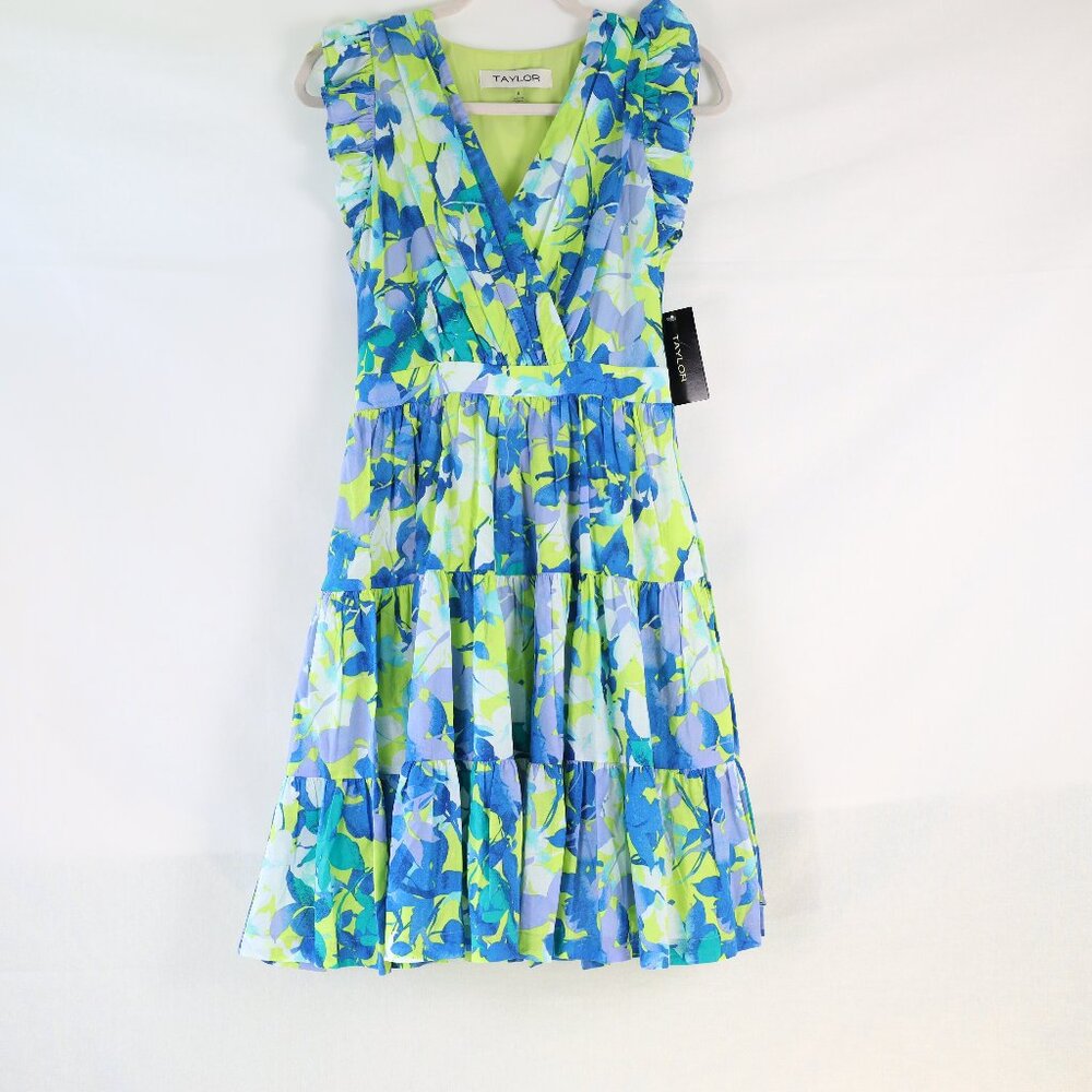Taylor Floral Blue and Green Dress